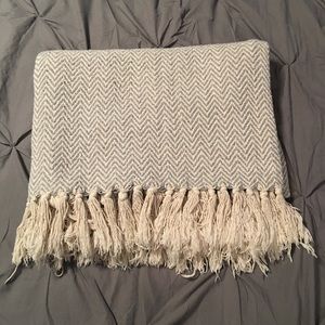 Gray and beige woven throw blanket
